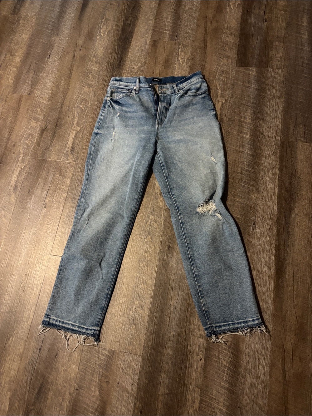 Express Light Blue Distressed Cropped Jeans